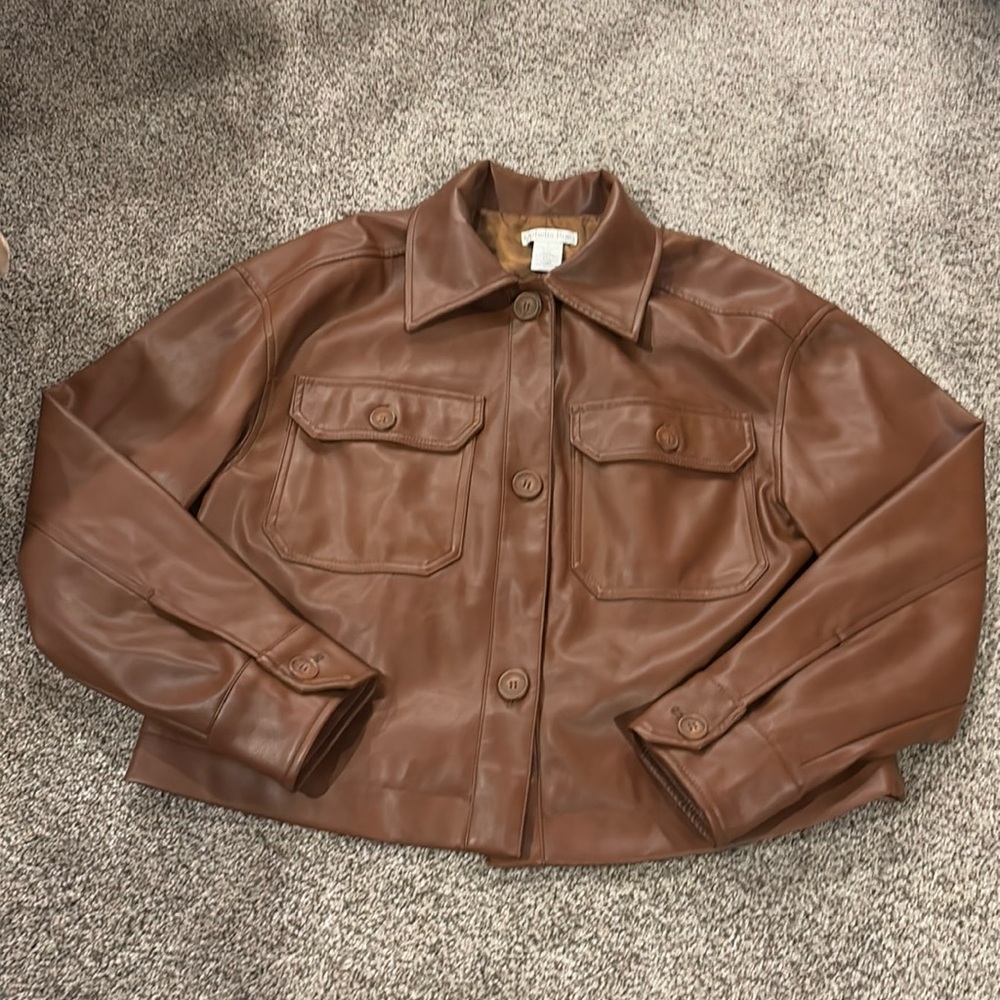 Brown Faux Leather Jacket Size Small